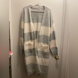 No Boundaries Gray and Cream Striped Cardigan